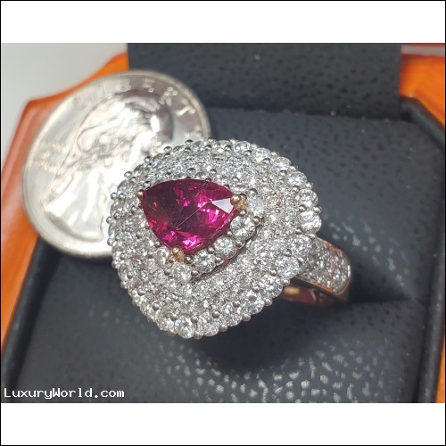 Auction Thursday 6/27/24 $18,554 4.14Ctw Shocking Pink Tourmaline and Diamond Dinner Ring 18k White Gold