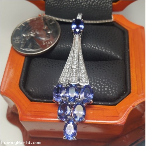 Auction Friday 6/28/24 $10,375 6.48Ctw Tanzanite and Diamond Chandelier Pendant 18k White Gold