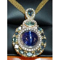 Sold, Reorder Manufacturer Direct with Star Sapphire $15,854 Gia Cat's Eye Tanzanite & Alexandrite & Diamond Pendant by Jelladian ©