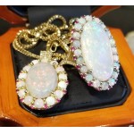 Sold, Reorder set from Manufacturer Direct for $6,624 Australia Opal, Ruby & Diamond Ring & Pendant Set 18kt Gold by Jelladian