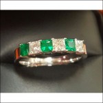 $2,500 Buy Out 1.50Ctw Princess Cut Diamond & Emerald Band 18k White Gold By Jelladian