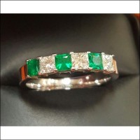 Sold 1.50CT Princess Cut Diamond & Emerald Band 18k White Gold by Jelladian ©