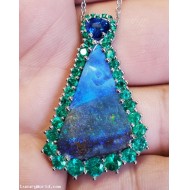 Sold in California The Psalm 23 Jewel Blue Opal on Matrix, Heart Sapphire, Emeralds, Ruby & Diamonds in Platinum 18k Gold by Jelladian ©