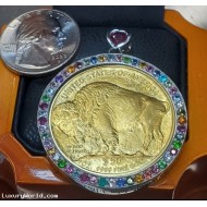 "The Jewel of America" Pure 24kt Gold 1oz Buffalo Coin & 50 Gems Rainbow Bezel for 50 States Platinum by Jelladian 2023©