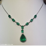 $38,000 12.22Ctw Emerald and Diamond Necklace 18k White Gold
