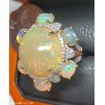 Auction Friday 6/28/24 $15,300 17.66Ctw Opal and Diamond Dinner Ring 18k Gold