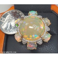 Auction Tuesday 6/25/24 $15,300 17.66Ctw Opal and Diamond Dinner Ring 18k Gold