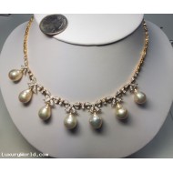 Auction  Thursday day 6/27/24 $35,550 7 Pearl and 3.02Ctw Diamond Necklace 18k Gold