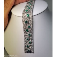 Auction Monday 7/8/24 $128,851 Beautiful 17.54Ctw Cabochon Emerald and Diamond 18k Wide White Gold Bracelet