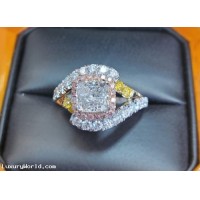 Sold Cushion Diamond with Pink & Yellow Diamonds set in Platinum by Jelladian ©
