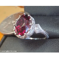 Sold, Reorder from the Manufacturer Direct for $2,838 5.89Ct Purplish Red Garnet and 1.13Ctw Old European Cut Diamond Ring Platinum by Jelladian ©