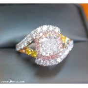 Sold Reorder Manufacturer Direct $12,844 Cushion Brilliant Diamond with Pink & Yellow Diamonds set in Platinum by Jelladian ©